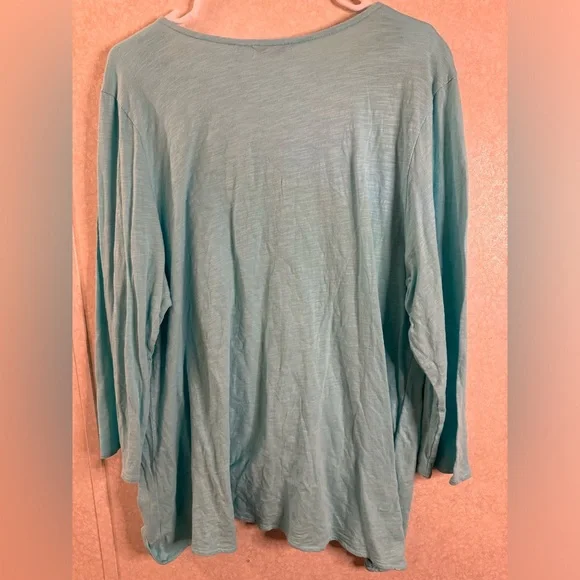 Habitat Blue Woman’s XL Cotton Long Sleeve Tunic Top Buttons Boho Scoopneck - Picture 6 of 8